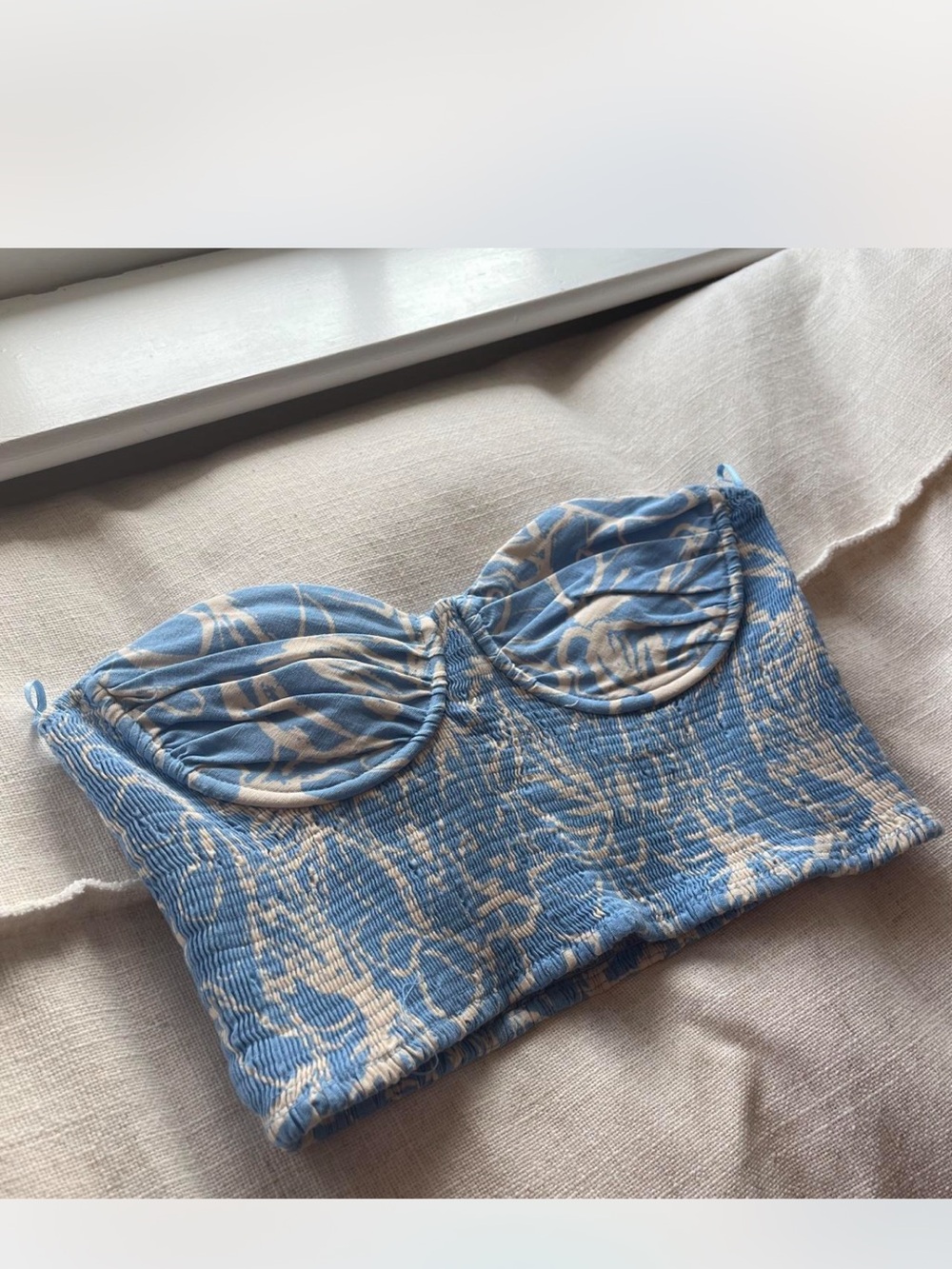 Zara blue and white Bustier Crop Top